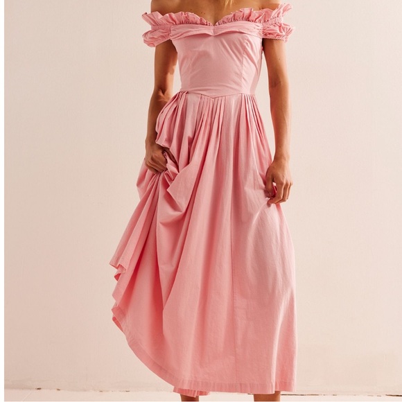 Free People Dresses & Skirts - Free People Pink Something Special Midi Dress 🌱100% Cotton🌱 NWT🔖